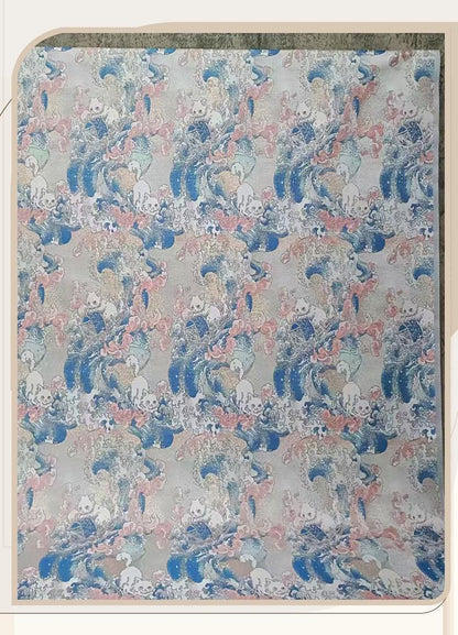 Tissu Jacquard Chat Navigateur – Motif tissé or métallisé, Couture & Maison