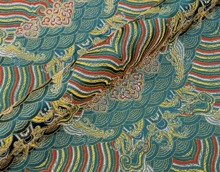 Green Floral Brocade Fabric: 59" Wide Rayon Upholstery Sewing Fabric