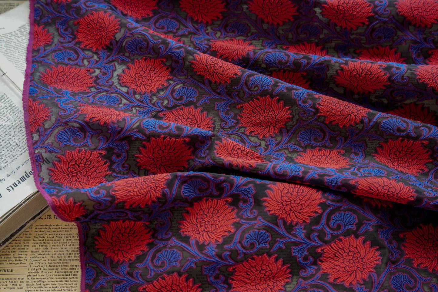 Floral Jacquard Fabric: 3D Oil Painting Texture, Gold Thread (55" W By 1 Meter)