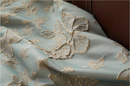 Gold Thread Butterfly Jacquard Fabric: 3D Foil Texture, 56"W, By The Meter