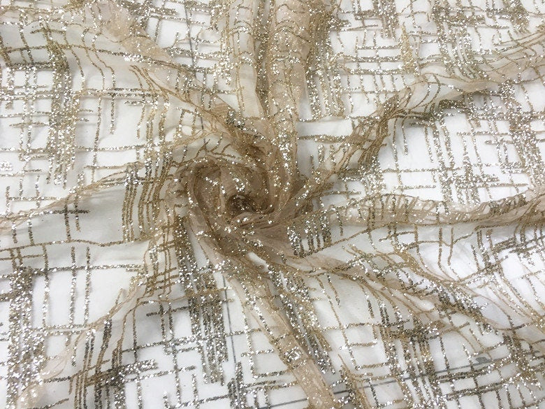 Bronzing Square Mesh Fabric, Shiny Glitter Wedding Costume Dress, 55"W