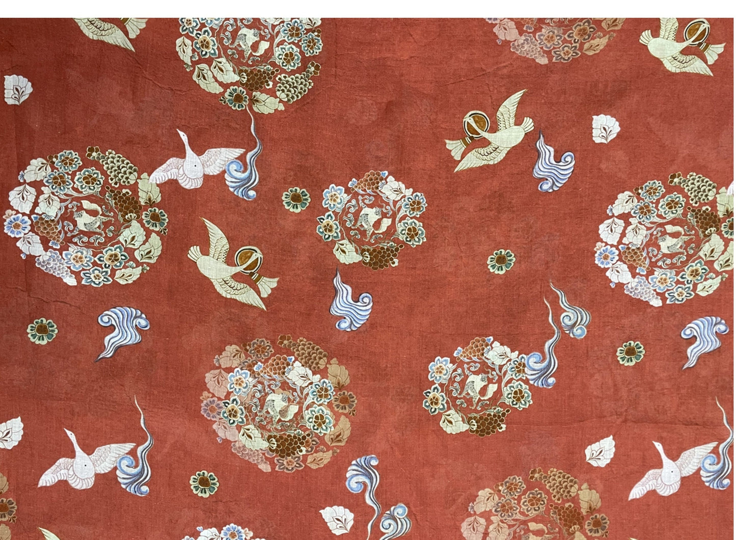 Tissu ramie imprimé Dunhuang rouge rouille : 140 cm de large, ameublement et costumes