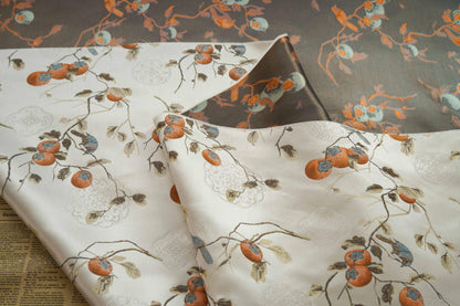 Reversible Jacquard Fabric: Persimmon Ruyi Embossed Woven Textile (65"W)