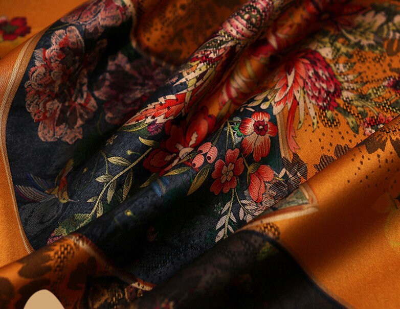 Floral Damask Satin Fabric: 59" Wide Digital Print
