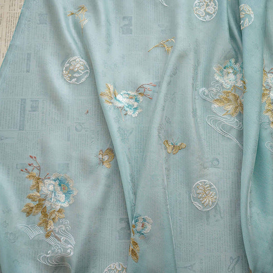 Embossed Flower Embroidery Organza Fabric: 59"W Silk Dress Material