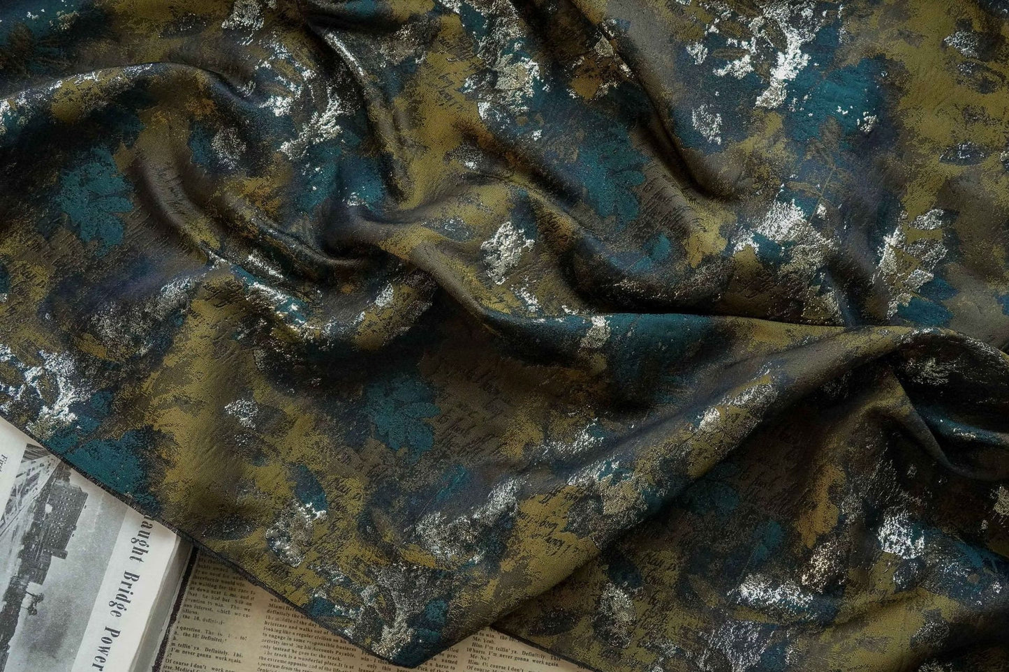 Galaxy Jacquard Fabric: Dark Blue Oil Painting Style, 62" Wide