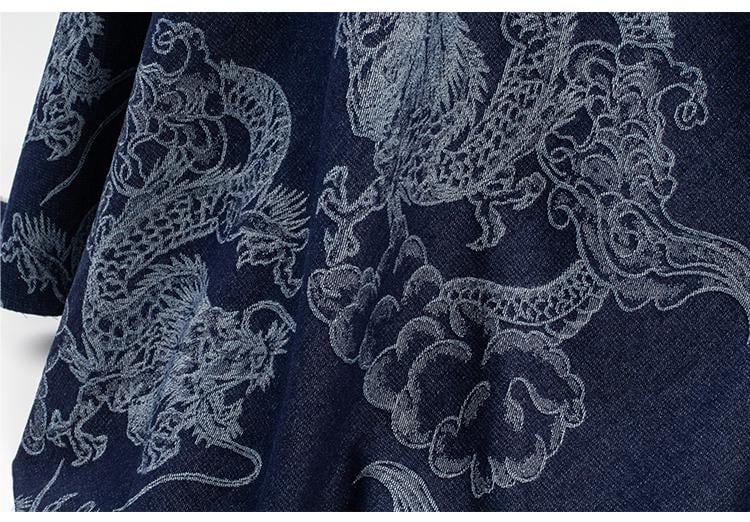 Tissu denim jacquard 3D Dragon : 100 % coton, ameublement, couture (165 cm)