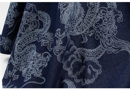 Tissu denim jacquard 3D Dragon : 100 % coton, ameublement, couture (165 cm)