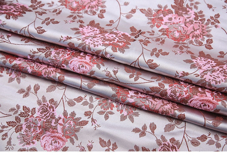 Silk Brocade Fabric: Rose Flower Jacquard, 45" Wide - By The Meter