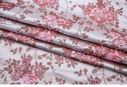 Silk Brocade Fabric: Rose Flower Jacquard, 45" Wide - By The Meter