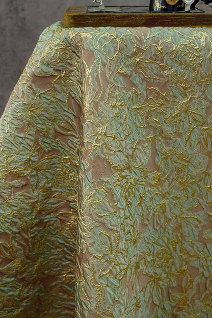 Embossed Floral Jacquard Fabric ��� Gold Thre" Wide