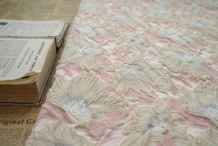 Pink Meadow Floral Jacquard Fabric: Upholstery, Costume, Decor - 60"W