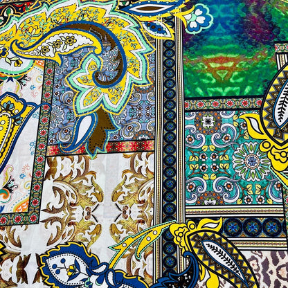 Tissu en coton des années 1960 : imprimé cachemire coloré, 150 cm de large