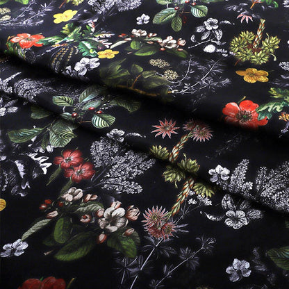 Floral Print Tea Silk Satin Fabric: 55"W Rayon Sewing Material