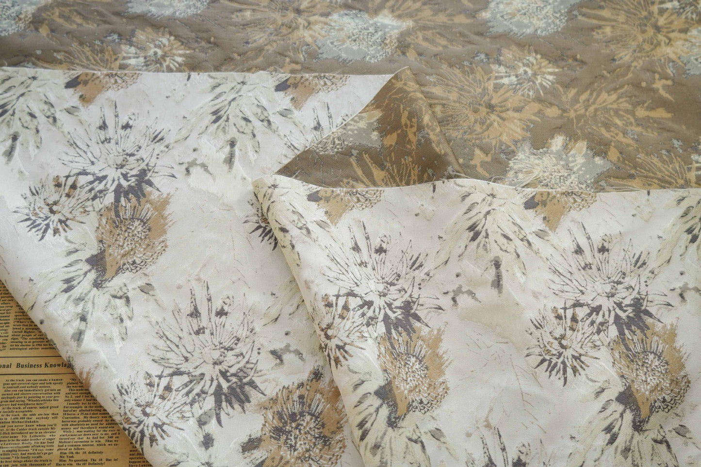Floral Jacquard Woven Fabric: Gold Thread Embossed Upholstery, Sewing DIY - 60"W
