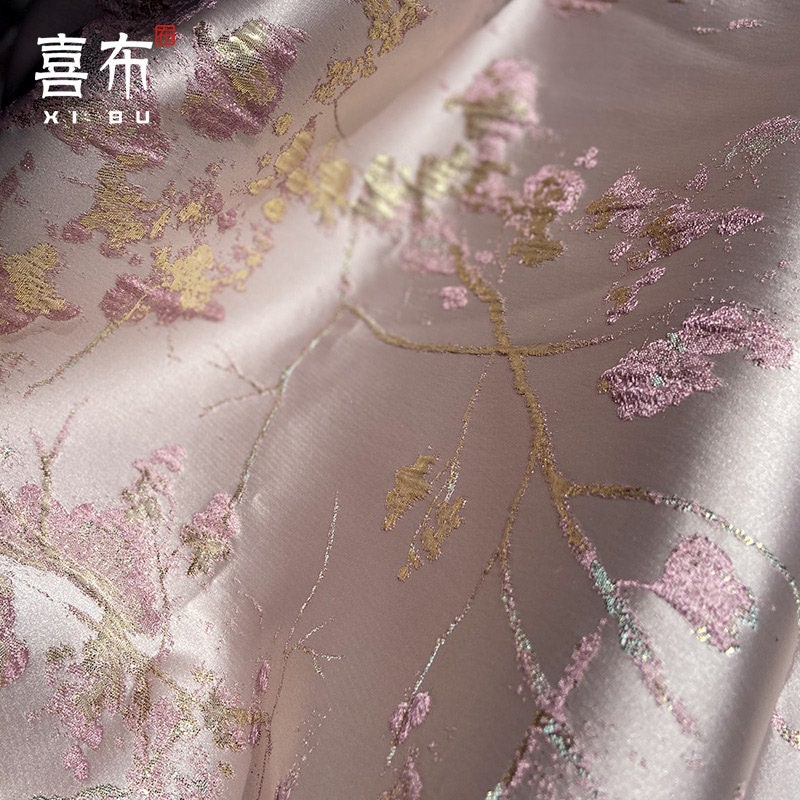 Plum Blossom Jacquard Fabric: Pink Cheongsam Qipao Material (By The Meter)