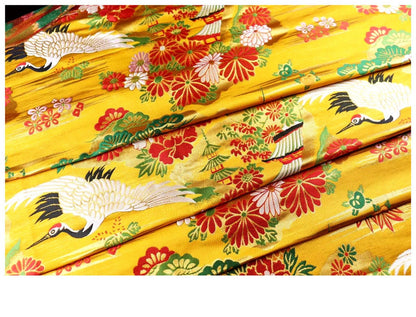 Crane Jacquard Satin Fabric: Birds Pattern Brocade, Costume Decor