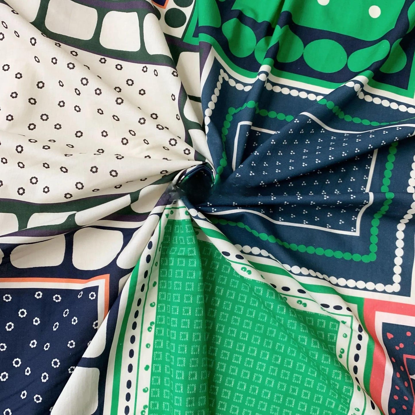 1960s Geometric Cotton Fabric: Mid-Century Modern Print, 58" Wide