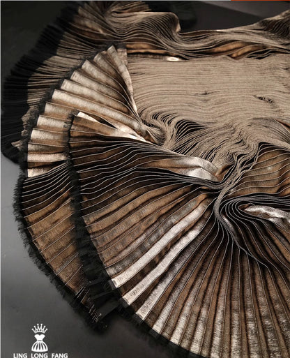 Metallic Silver Pleated Fabric: Stiff Texture, 59" Wide