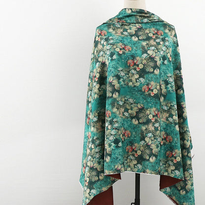 Blue Floral Silk Satin Fabric: 59"W Digital Print for Sewing & Decor