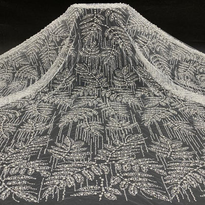 Luxury Beaded & Sequin Embroidered Fabric ��� 4/6/8mm Pearls, Bridal Material, Wedding Dress, Prom, Couture Sewing, High-End Fashi"W
