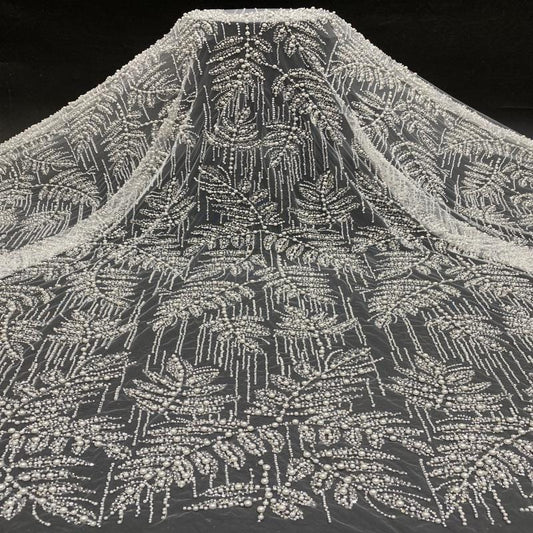 Tissu de luxe brodé de perles et de sequins – Perles de 4/6/8 mm, tissu pour mariée, robe de mariée, robe de bal, couture haute couture, mode haut de gamme