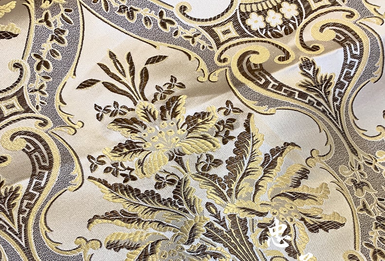 Pale Gold Brocade Jacquard Fabric: Retro Palace Style, 59"W, Polyester