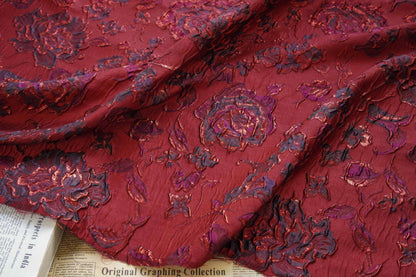 Baroque Black Gold Floral Jacquard Fabric: Vintage Palace Style, 56"W