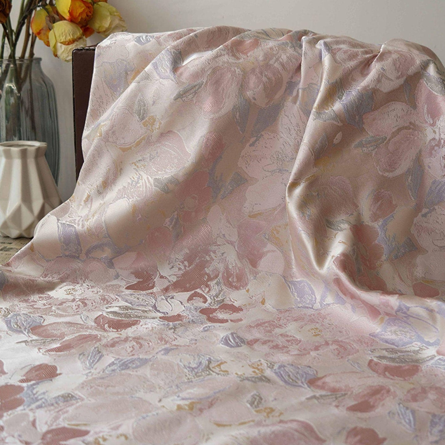 Floral Jacquard Fabric: Oil Painting Style, 58" Wide - By The Meter