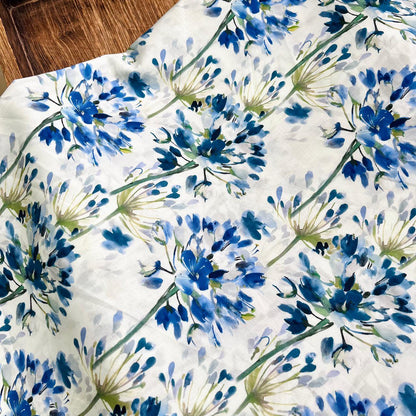 Floral Cotton Fabric: Blue Flower Print, 59" Wide, Sewing Quilting