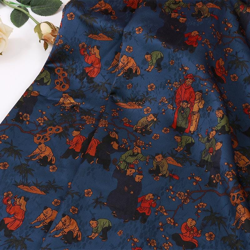 Ancient Painting Jacquard Fabric: Rayon Blend Cheongsam Dressmaking Material, 55" Wide