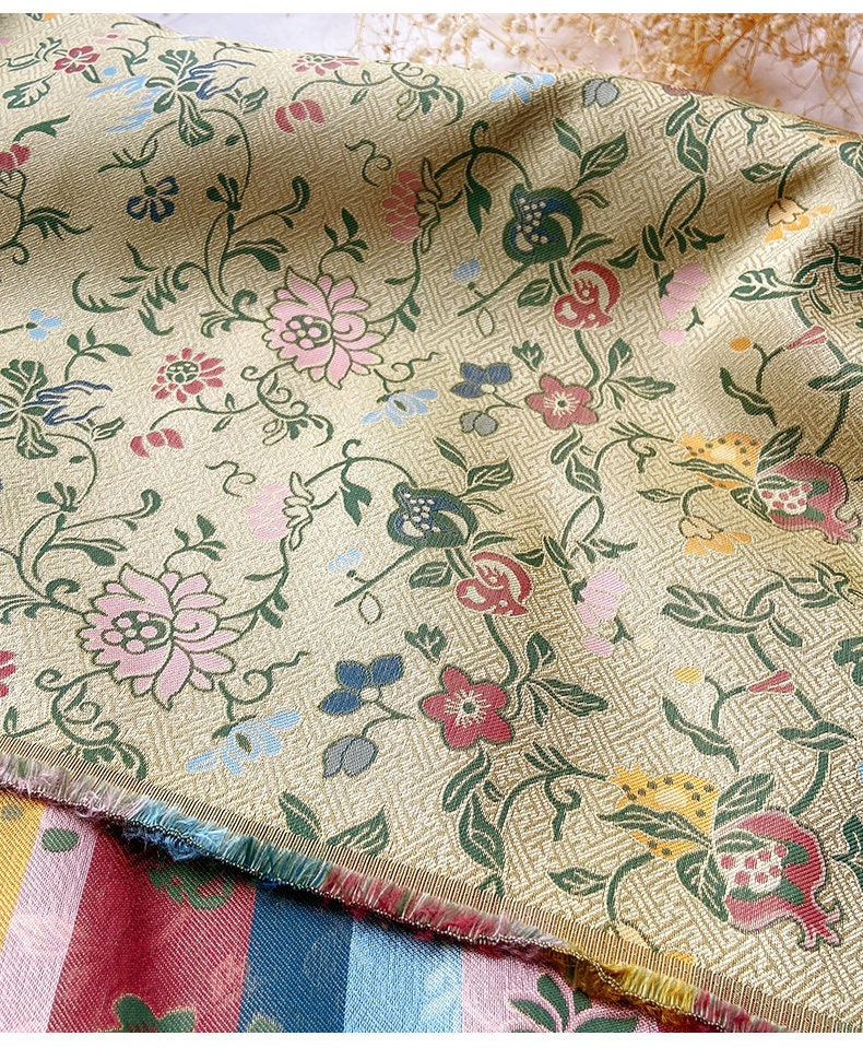 Pomegranate Flower Silk Brocade Fabric: 57" Emperor Tibetan Style
