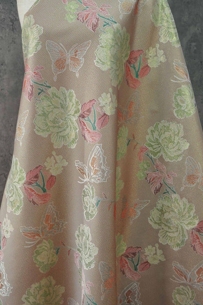 Gold Thread Floral & Butterfly Woven Fabric ��� Colorwoven Jacquard Textile for Dress, Quilting, Upholstery, DIY Sewi" Wide