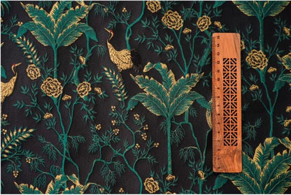 Dark Green Jacquard Fabric: Gold Thread 3D Designer Fabric, 65" Wide