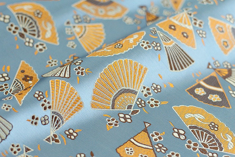 Japanese Nishijin Fabric: Modern Fans Jacquard Brocade, 29.5" Wide