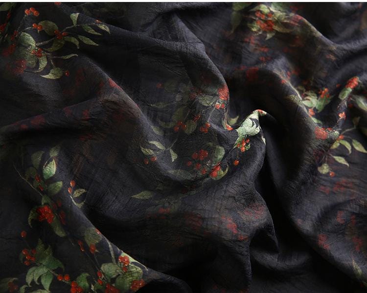 Floral Tencel Ramie Fabric: Sewing Material by Meter (59 inch)