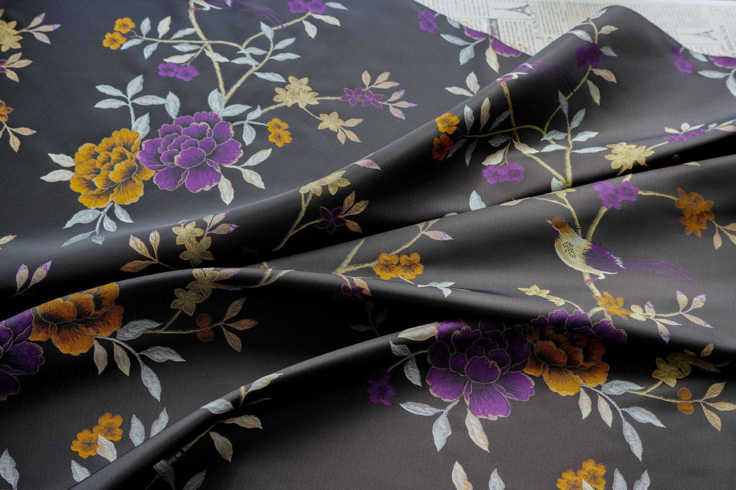 Gold Thread Jacquard Fabric: White Deer Embossed Weave, 64" Wide