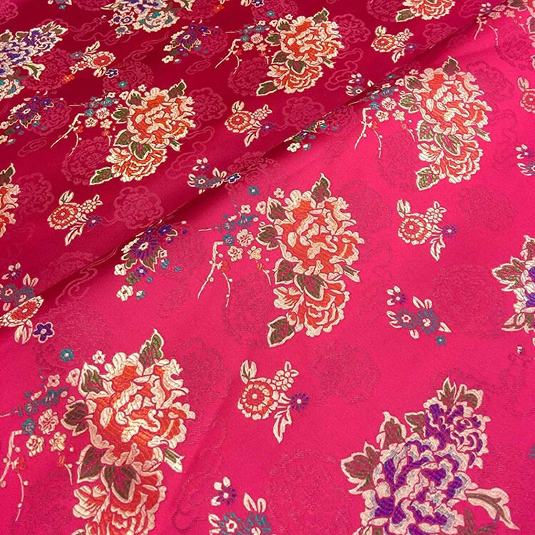 Ethnic Style Silk Brocade Fabric: Cheongsam Jacquard, Purple Floral (By 1 Meter)