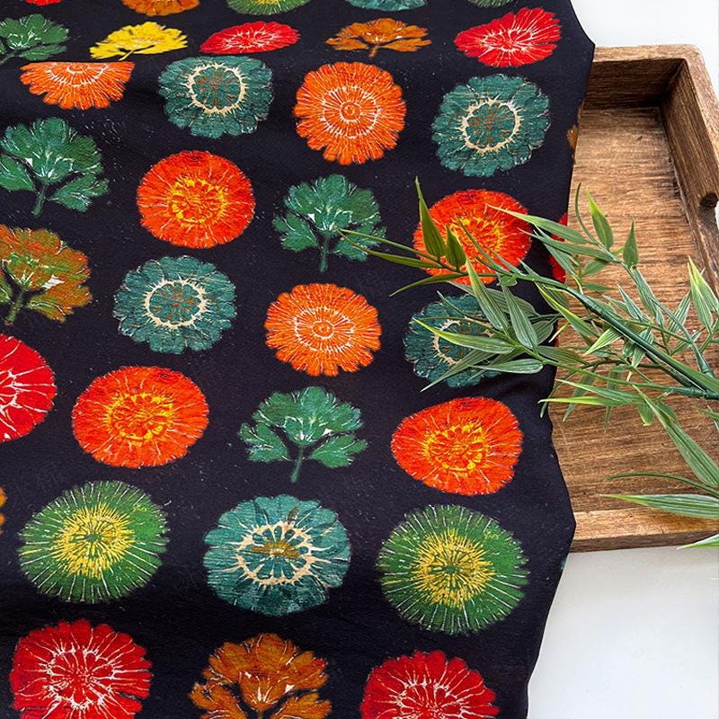 Tissu pour patchwork, tissu en coton à motif d'arbres fleuris ��� Style asiatique coloré Pri" Large