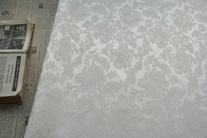Pure white floral jacquard with subtle embossed patterns, Sewing, Upholstery, 61"Wide