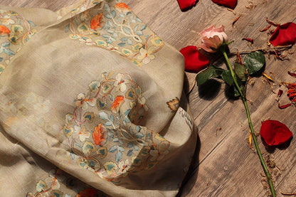 Floral Bird Ramie Fabric: 55" Wide, Soft Breathable Textile