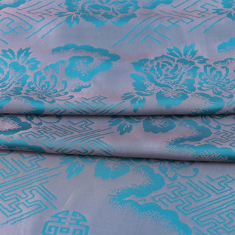Floral Jacquard Rayon Fabric: Teal Print, 59" Wide
