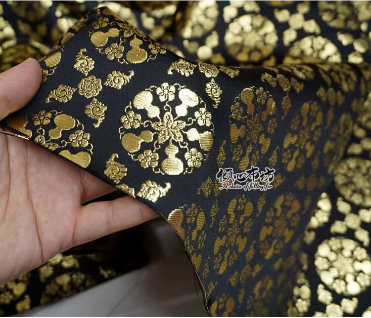 Nishijin Weaving Brocade Fabric: Auspicious Gourd Flower, Gold Thread (59"W)