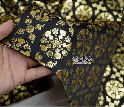 Nishijin Weaving Brocade Fabric: Auspicious Gourd Flower, Gold Thread (59"W)