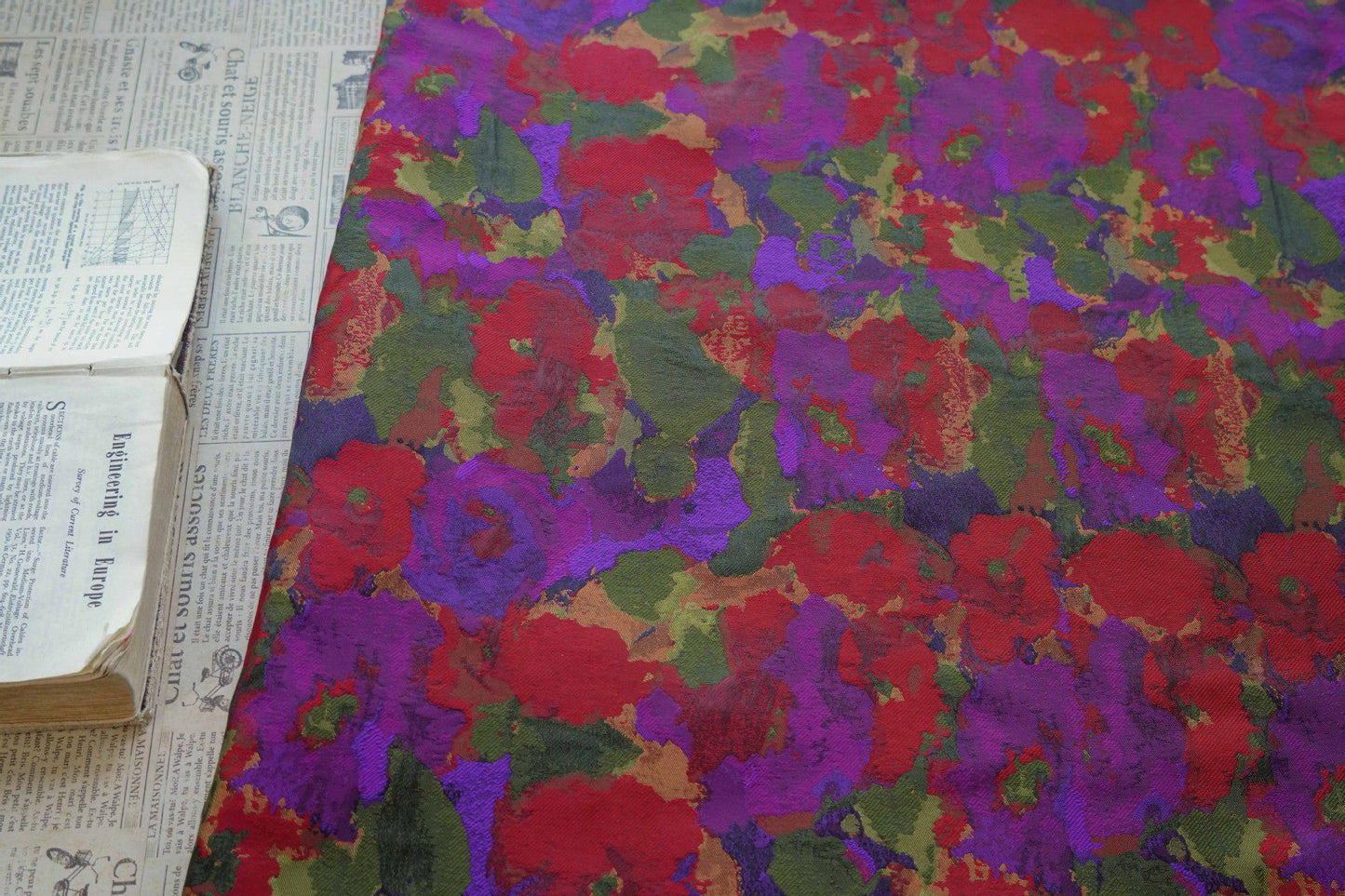 Floral Jacquard Fabric: Oil Painting Style, 59" Wide - By The Meter