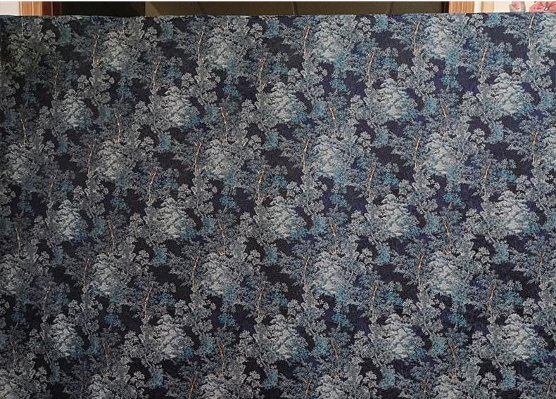 Ice Blue Jacquard Fabric With Gold Thread | Textured Embossed Material, 64" Wide