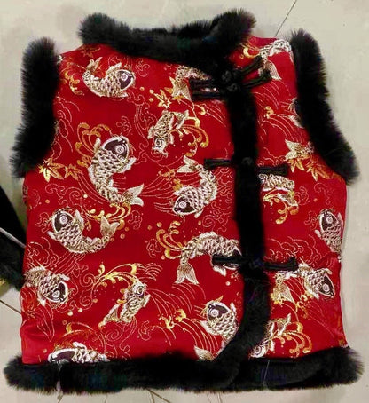 Tissu brocart à motif de carpes : vêtements pour le Nouvel An chinois, matelassage (largeur : 145 cm)