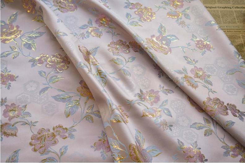 Tissu jacquard à motif floral : Damas rétro palais, 150 cm de large, vendu au mètre