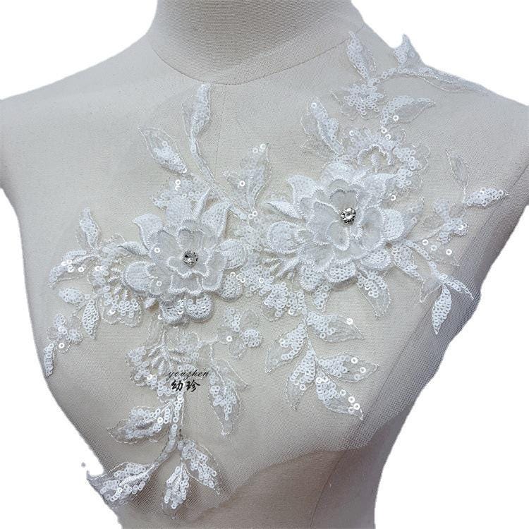 Embroidered 3D Floral Applique ��� Diamond Sequin Mesh Cloth S