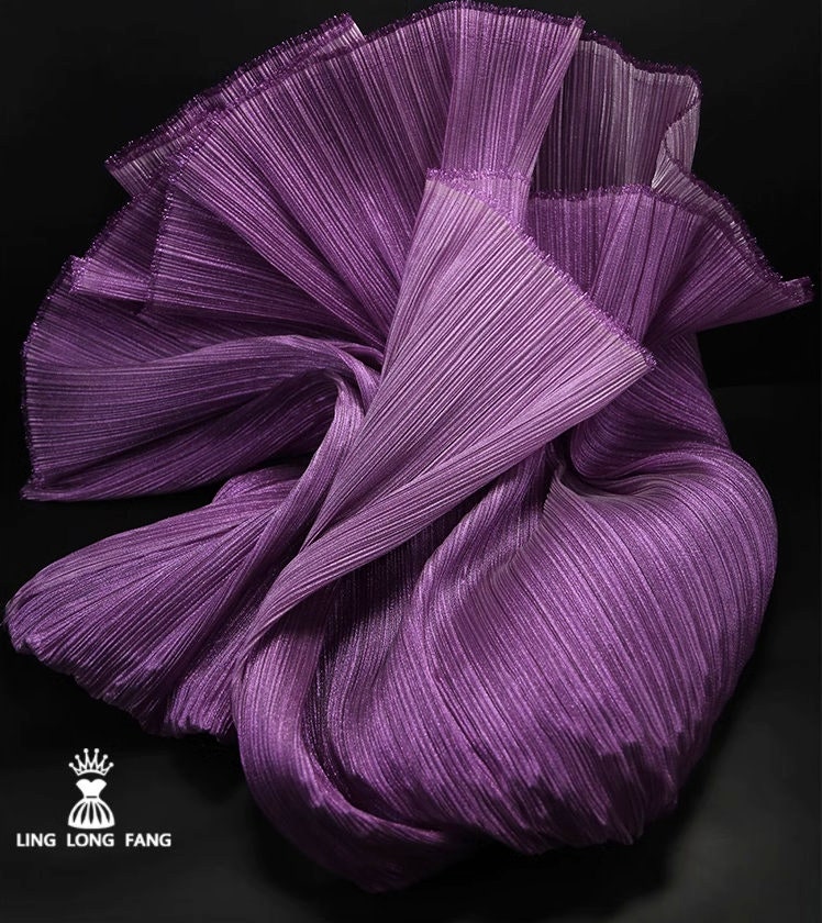 Pleated Organza Fabric: Shiny Crinkled Texture, 55" Wide